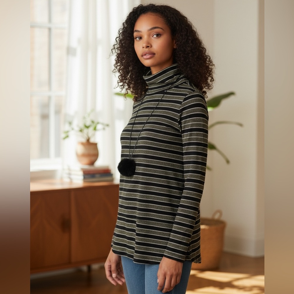 Orly Black and Gray Striped Sweater